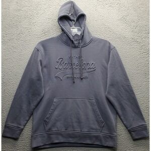 Vintage Safon Hoodie Unisex M Gray Embossed Barcelona Logo Kangaroo Pocket EUC